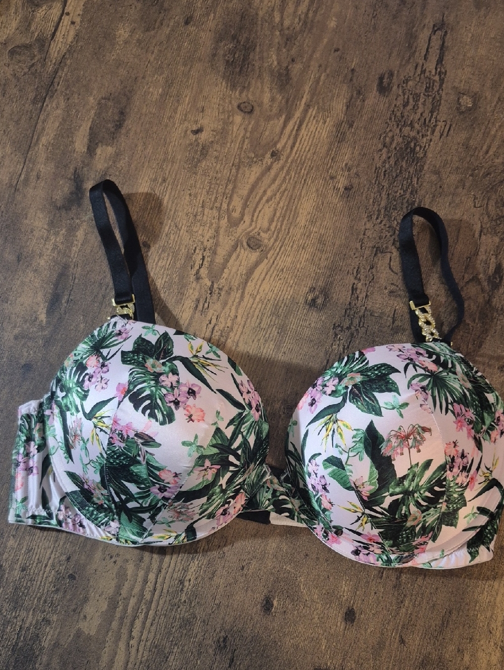 Victoria's Secret Pink Floral Push-Up Bra with Black Straps
